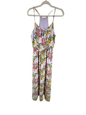 Everly Lemon Floral Maxi Dress Strappy Open Back Summer Large